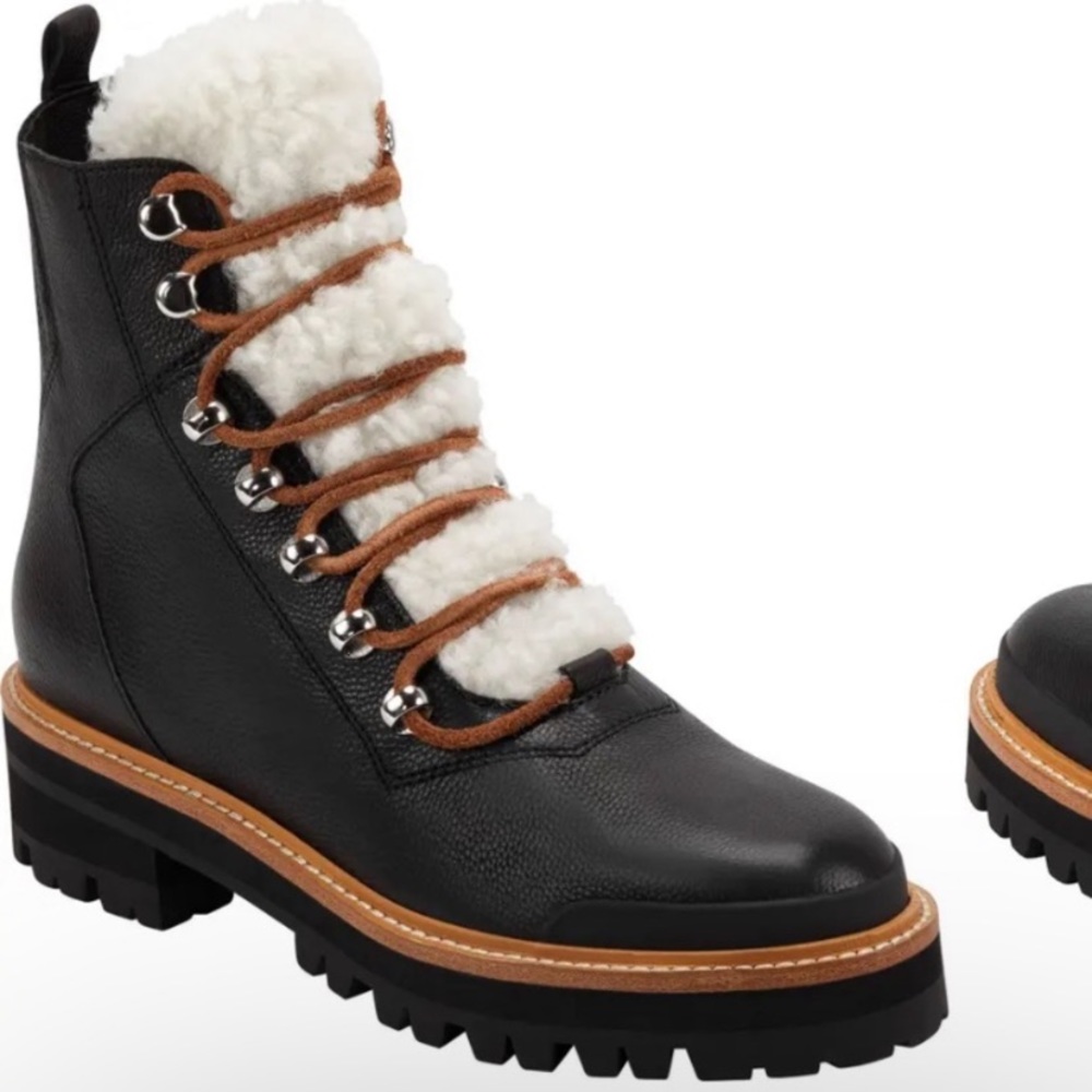 NEW Marc Fisher Izzie black combat boots shearling 6